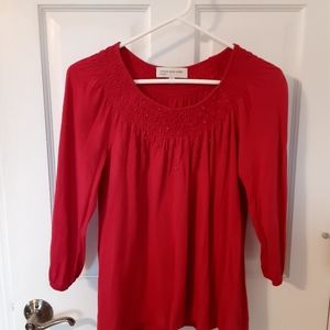 Jones New York red beaded 3/4 length sleeve top